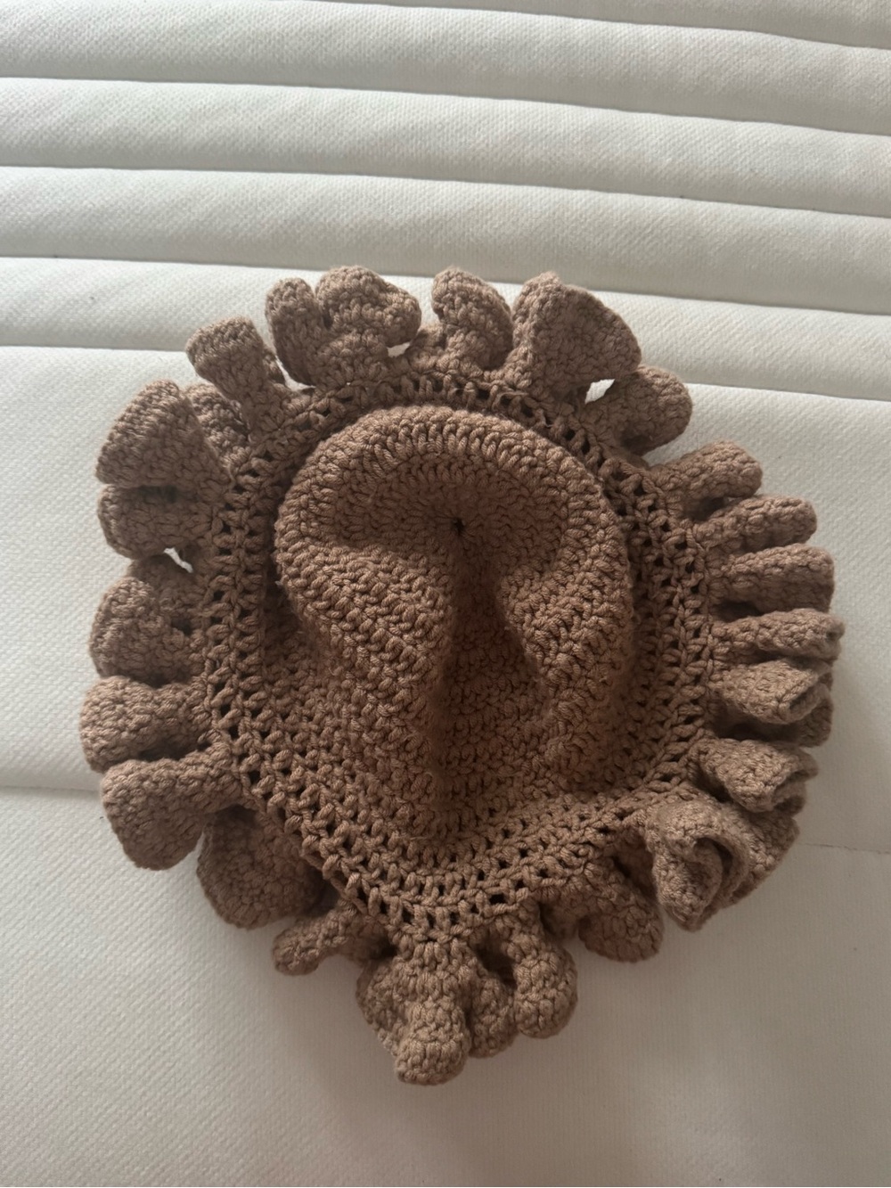 Women’s Crochet Ruffle Bucket Hat - Tan - Picture 2 of 2